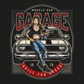 Muscle car garage service colorful logo