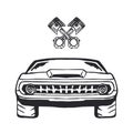 Muscle car hand Drawn on white. Vector Royalty Free Stock Photo