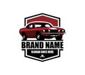 muscle car logo- vector car isolated on blue looks elegant from a stylish front and great for emblems, badges, clothes