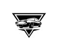 muscle car logo- vector car isolated on blue looks elegant from a stylish front and great for emblems, badges, clothes