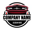 muscle car logo- vector car isolated on blue looks elegant from a stylish front and great for emblems, badges, clothes