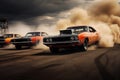 Muscle car motor race drifting in dusk. Generative AI