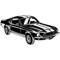 Muscle car - Old USA Classic Car, 1960s, Muscle car Stencil - Vector Clip Art for tshirt and emblem