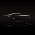 Muscle car silhouette on black background with reflection. Royalty Free Stock Photo