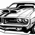 Muscle Car Sketch, Vector Drawing, Separated On White