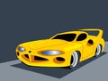 Muscle car. Stylized drawing of a yellow sportcar on a race track. Royalty Free Stock Photo