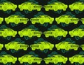 Muscle car vector set collage with Green colors and green engine pattern