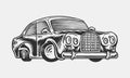 Muscle car or vintage transport. Classic Retro old school auto service. Poster or Banner. Engraved hand drawn sketch for Royalty Free Stock Photo