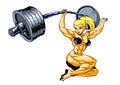 Muscle girl with barbell deadlift