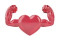 Muscle hands on candy heart 3D illustration