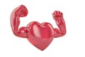 Muscle hands on candy heart 3D illustration