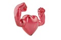 Muscle hands on candy heart 3D illustration