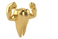 Muscle hands on gold tooth strong healthy tooth 3D illustration