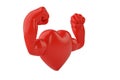 Muscle hands on red heart 3D illustration