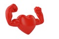 Muscle hands on red heart 3D illustration