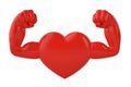 Muscle hands on red heart 3D illustration