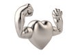 Muscle hands on steel heart 3D illustration