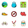 Muscle icons set, cartoon style