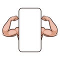 Muscle male arms mobile app vector banner template.