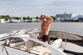 Muscle man on a boat Royalty Free Stock Photo