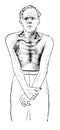 Muscle paralysis of the upper body of a worker due to chronic lead poisoning. Front view. Royalty Free Stock Photo