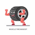 MUSCLE TIRE MASCOT, icon or logo for tire car and motorcycle product cartoon flat illustration vector