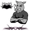 Muscle tshirt angry rhino cartoon