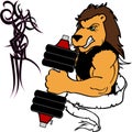 Muscle lion cartoon fitness weight training gym Royalty Free Stock Photo