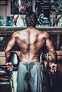 Muscled male model showing his back