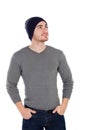 Muscled man with wool hat looking up Royalty Free Stock Photo