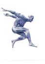 Muscleman anatomy heroic body jumping in white background