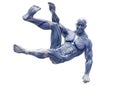 Muscleman anatomy heroic body parkour jump pose two in white background