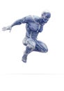 Muscleman anatomy heroic body parkour jump in white background