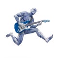 Muscleman anatomy heroic body is playing guitar in white background