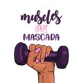 Muscles and Mascara - Hand drawn beautiful young woman hand with Barbell