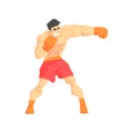 Muscly Man Boxing Martial Arts Fighter, Fighting Sports Professional In Traditional Fighting Sportive Clothing