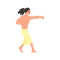 Muscly Shirtless Karate Professional Fighter Kicking With Fist Cool Cartoon Character Royalty Free Stock Photo