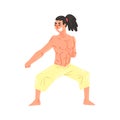 Muscly Shirtless Karate Professional Fighter In Starting Stance Cool Cartoon Character Royalty Free Stock Photo