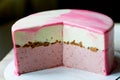 Muscovy cake Strawberry with cream and Stroiteley . Mousse. The cake cut. Royalty Free Stock Photo