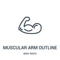 muscular arm outline icon vector from body parts collection. Thin line muscular arm outline outline icon vector illustration Royalty Free Stock Photo