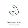 Muscular arm outline vector icon. Thin line black muscular arm icon, flat vector simple element illustration from editable human Royalty Free Stock Photo