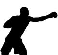 Muscular athlete, professional boxer beats a boxing jab straight punch beats volerkraft with boxing gloves. silhouette