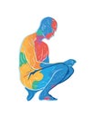 Muscular athlete sitting, symbol of strength exercising