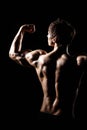 Muscular BACK of male model bodybuilder preparing for fitness tr Royalty Free Stock Photo