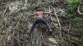 Adventure man in natural jungle gym Royalty Free Stock Photo