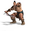 Muscular Barbarian Fight with Sword and Axe Royalty Free Stock Photo