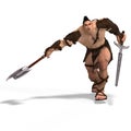 Muscular Barbarian Fight with Sword and Axe Royalty Free Stock Photo