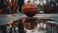 Muscular basketball player dribbling ball at dusk generated by AI Royalty Free Stock Photo