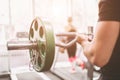 Muscular Bearded man during workout in the gym. Royalty Free Stock Photo