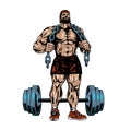 Muscular bodybuilder with chain and barbell Royalty Free Stock Photo